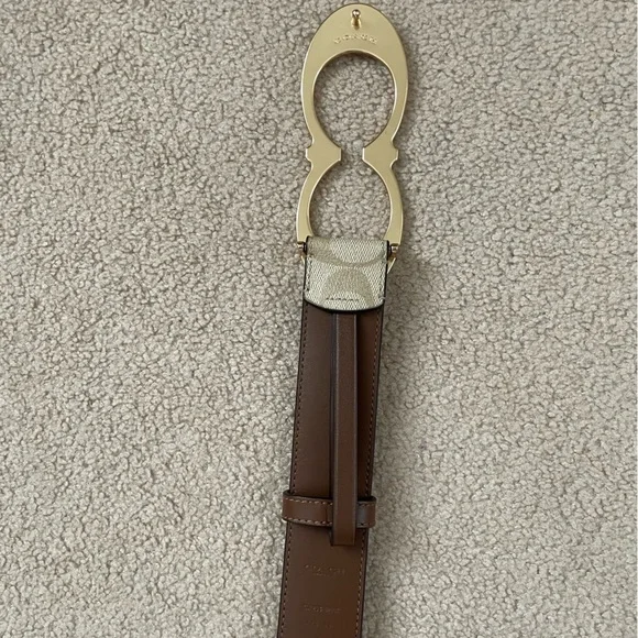 EUC COACH 38mm KISS C SIG PVC/Leather Womens Light Khaki/ Gold Belt Sz M - Picture 8 of 8